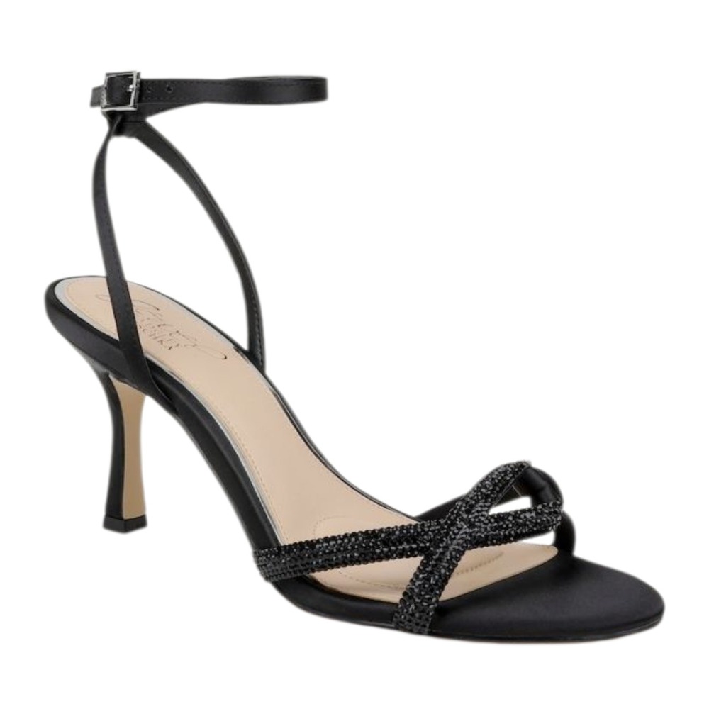 Badgley Mischka Fiji Stiletto Heel Sandals Black Embellished Strap Ankle Size 10